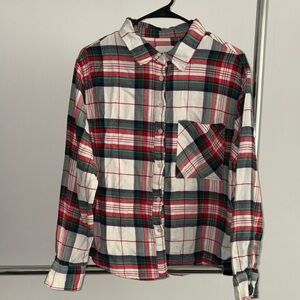 American Eagle Outfitters Red and Green Plaid Long Sleeve Shirt
